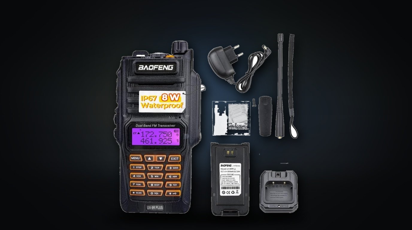 Baofeng UV-9R Plus radio doppia banda VHF UHF 8W impermeabile IP67 per softair e simulazioni MILSIM