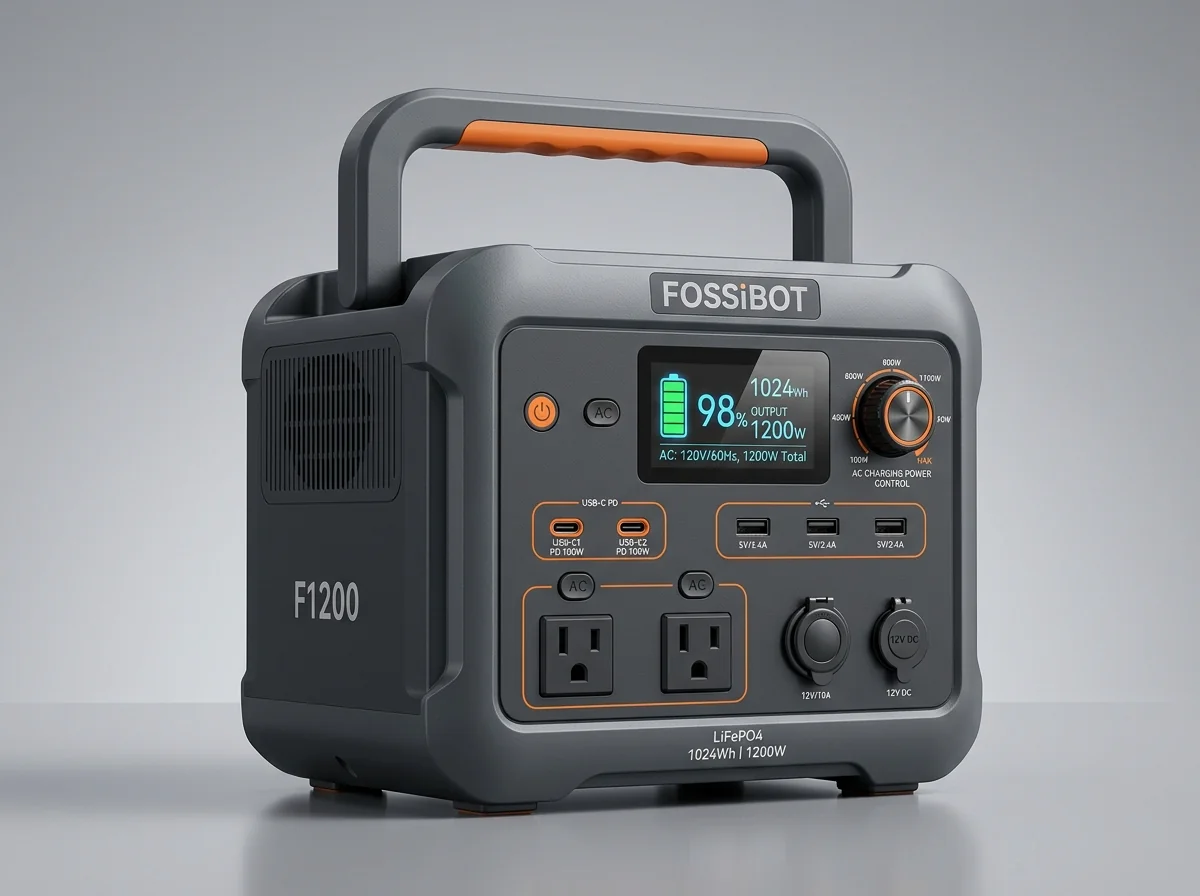 FOSSiBOT F1200 generatore solare compatto a cubo LiFePO4 da 1024Wh con inverter da 1200W