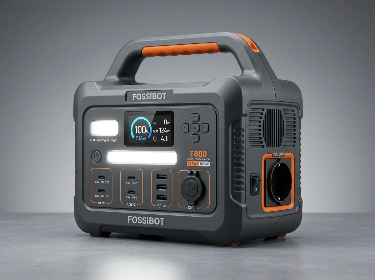 FOSSiBOT F800 stazione di ricarica portatile LiFePO4 da 512Wh con inverter da 800W e porta USB-C da 100W